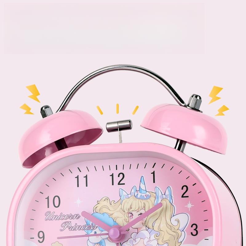 Niedlicher Cartoon-Kinderwecker für Studentenwohnheim zum Aufwachen für neuen Wecker Metallklingeln leiser Leuchtwecker