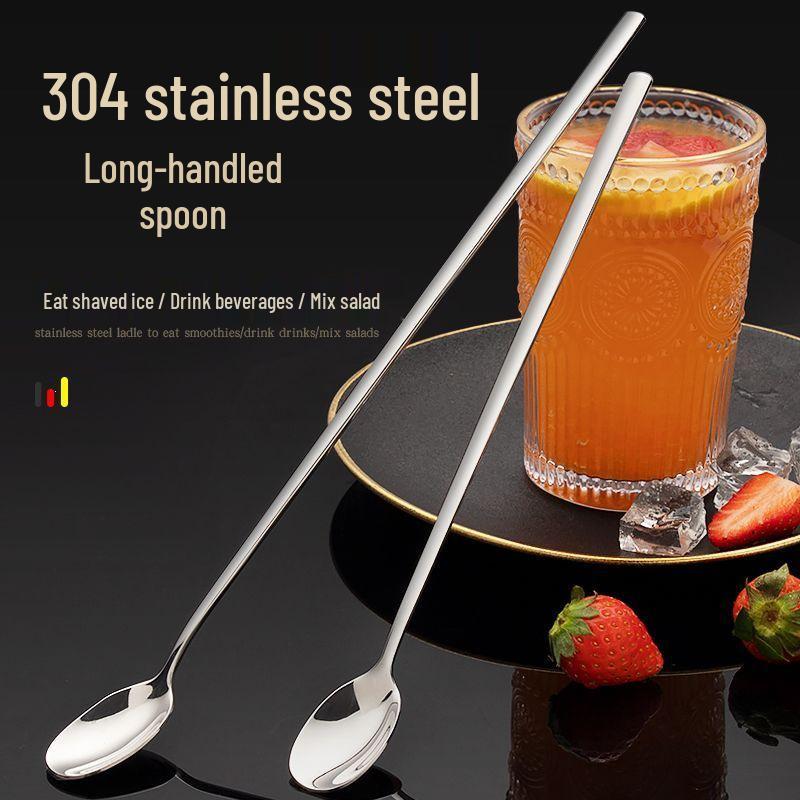 304 Stainless Steel Long Handle Stirring Spoon - Ideal for Ice, Coffee, Milk Tea, Honey, and Seasoning.