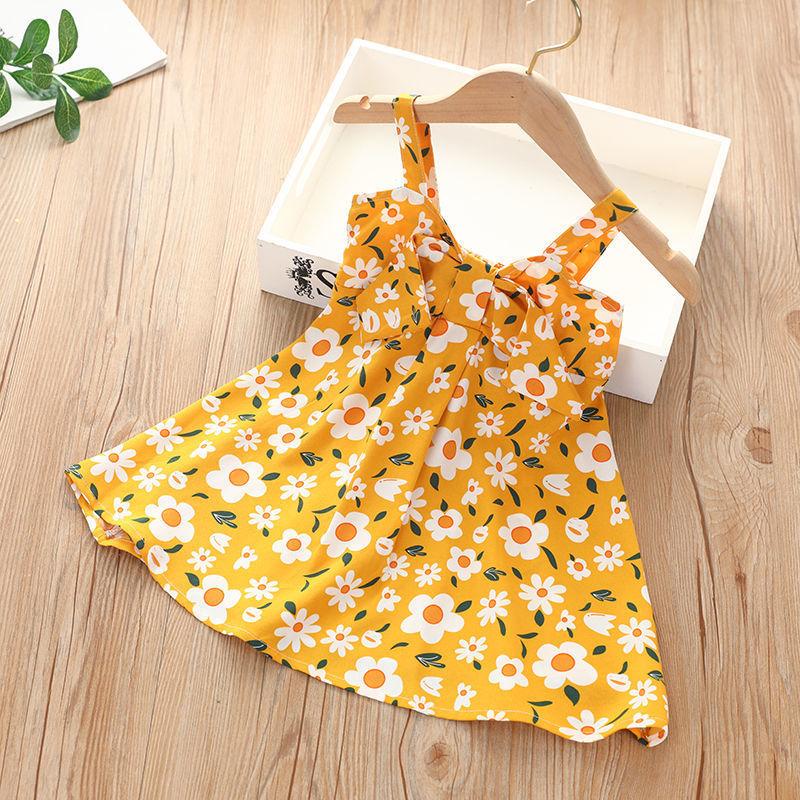 Sweet Halter Dress for Girls Summer Children Sleeveless Polka Dot Floral Princess Dress
