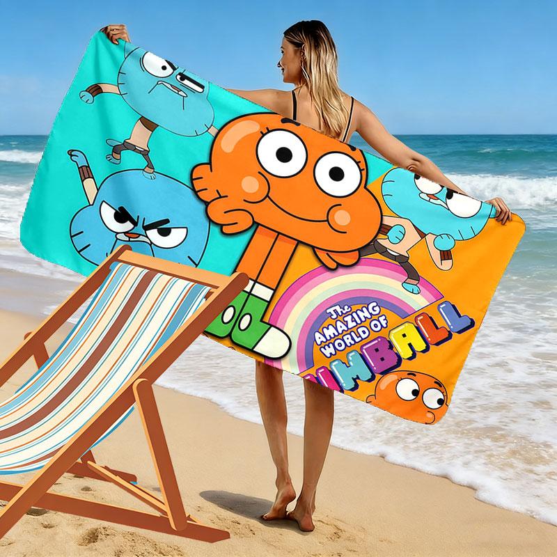 Gumball Cartoon Print Beach Towel, Large Soft Quick Dry Towel for Beach Camping Swimming