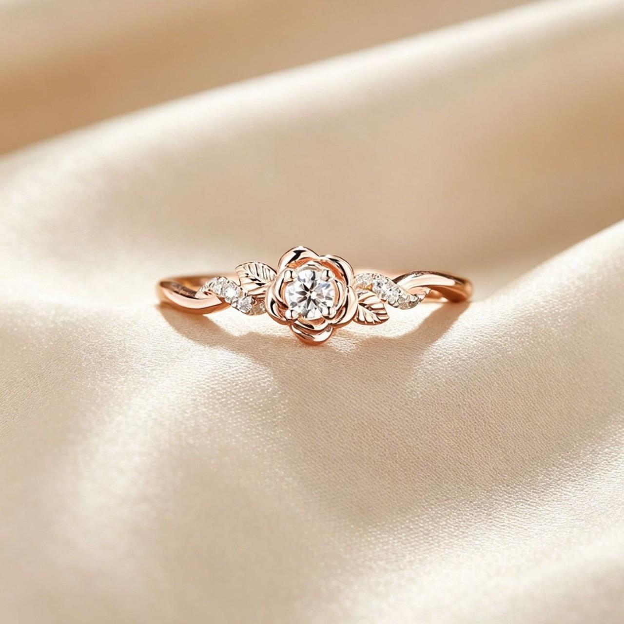 Elegant 3D Rose Flower White Diamond Ring - Stylish and Luxurious Gift for Girlfriend or Best Friend. Size 6