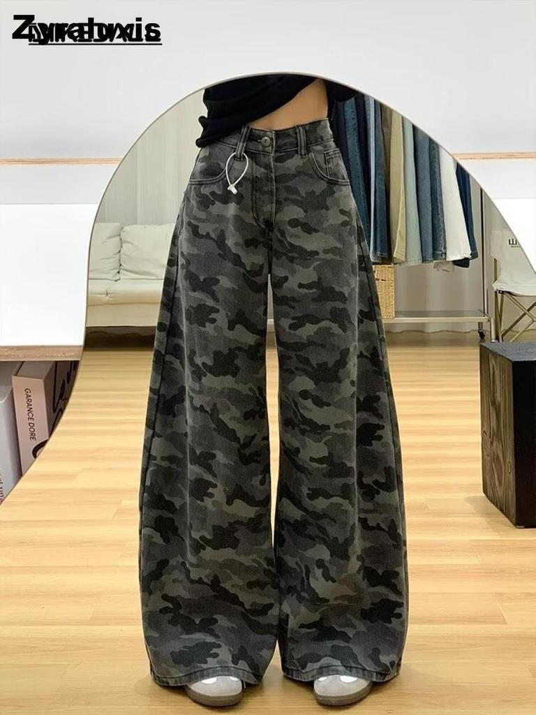 Street Camouflage Wide-leg Work Pants Women's Winter Relaxed Straight-cut Slimming Versatile Trousers