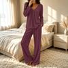 Women's V-Neck Loose Fit Pajama Set with Pants - Color Casual Two-Piece Nightwear