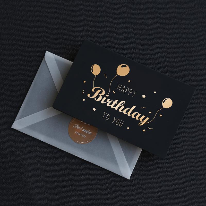 Black Birthday Greeting Card Bronzing Invitations Postcard Wishes Blessing Message Cards Small Card Blank with Envelope