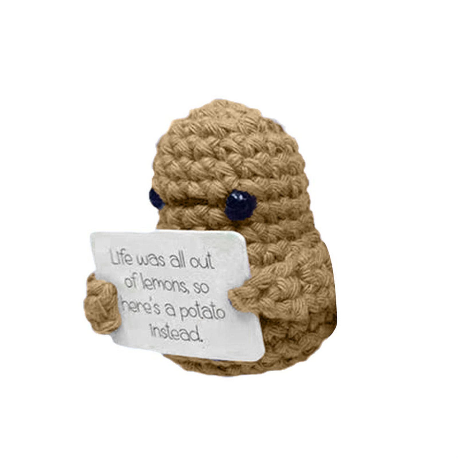 Funny Positive Potato, Funny Knitted Potato Doll, Cute Wool Knitting Doll With Positive Card One Size