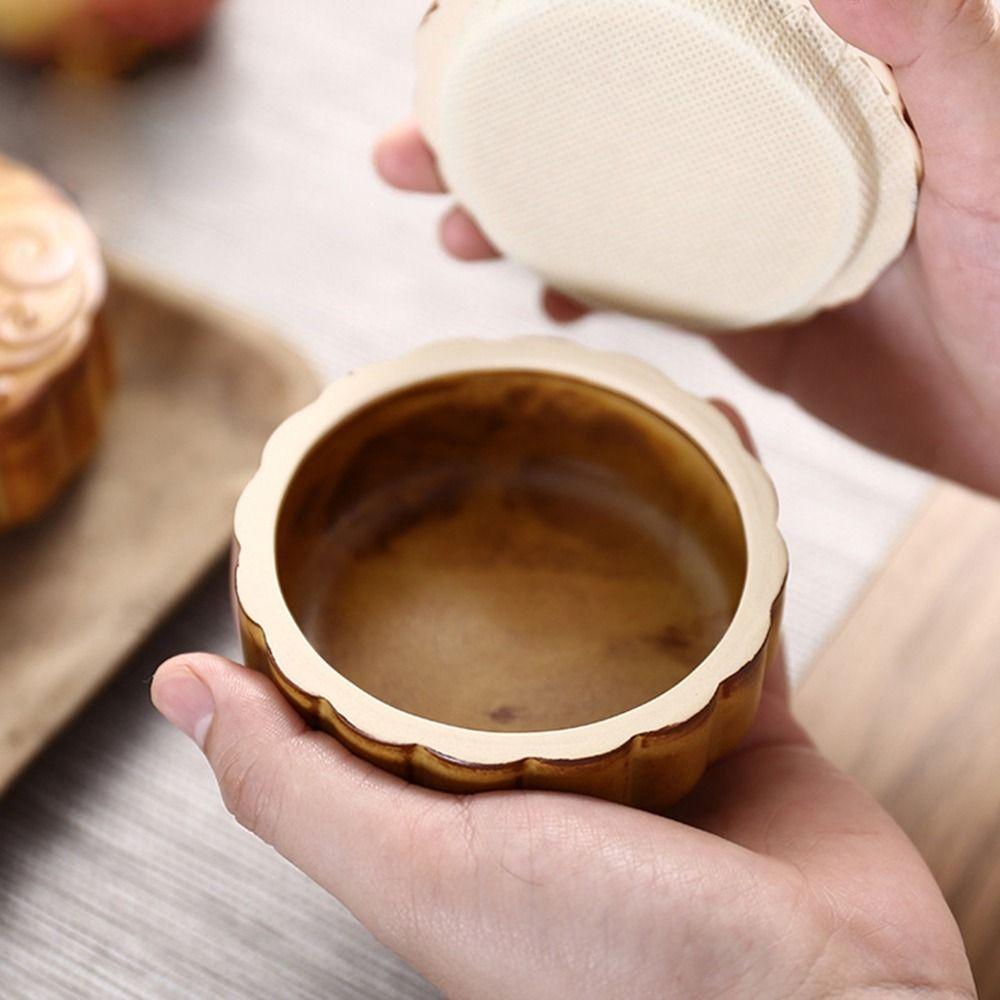 Creative Ceramic Tea Storage Container Antique Simulation Mooncake Shape Tea Jar with Lid Round Small Storage Box Kitchen