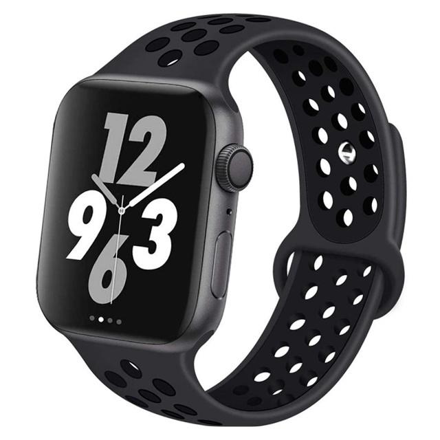 

Спортивный силиконовый ремешок для Apple Watch Series 7 6 Se 5 4 3 2 1, ремень Correa, браслет iWatch 45 мм, 41 мм, 40 мм, 44 мм, 42 мм, 38 мм 38/40/41mm чёрный