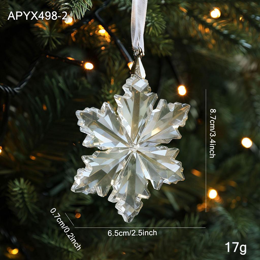 High-End Crystal Snowflake Pendant - Transparent Glass Hexagonal Star Christmas Tree Ornament