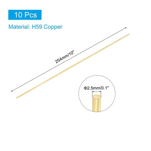 PATIKIL Brass Rod, 2.5mm Diameter, 254mm Length, H59 Round Bar, for DIY Crafts, Hardware, Model Cars, Airplanes, and Ships, Copper