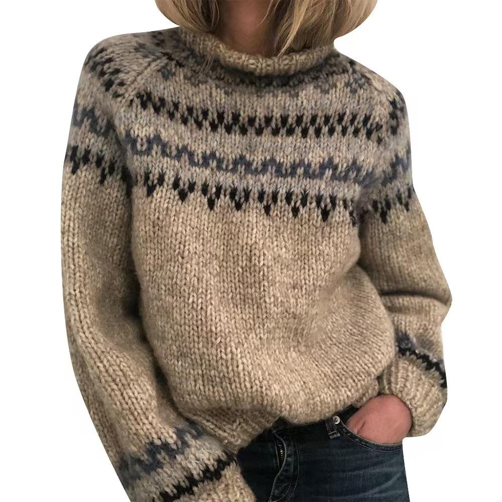 Damen Rollkragen Colorblock Locker Geschnittene Mode Strickwaren Luxuriöses Entspannt sitzendes Schlankmachendes und Vielseitiges Oberteil