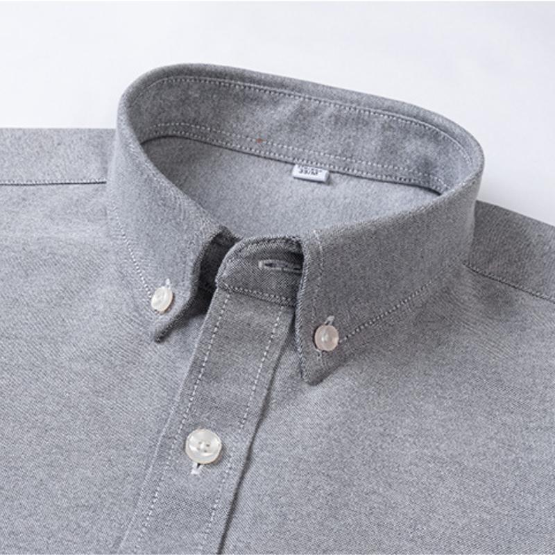 100% Cotton Oxford 3XL Men's Shirts Short Sleeve Regular Fit Formal Single Pocket Work Gray White Shirt