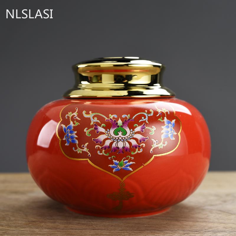Luxury Court Style Ceramics Tea Caddy Oolong Tieguanyin Containers Travel Tea Container Coffee Powder Sealed Storage Tank