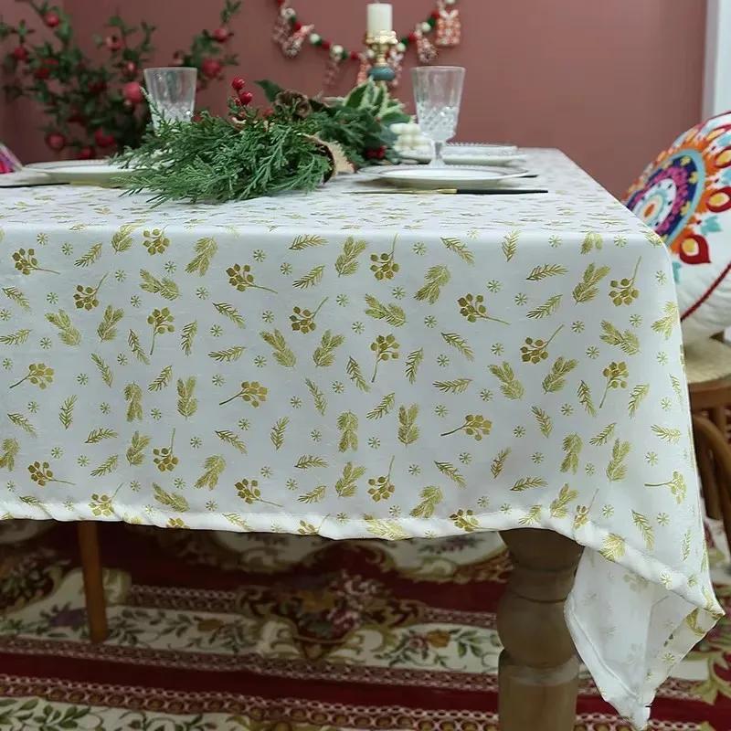 Classic Satin Christmas Tablecloth Green Snowflake Embroidery Table Cover For 2026 Xmas Home Hotel Dining Table Decoration