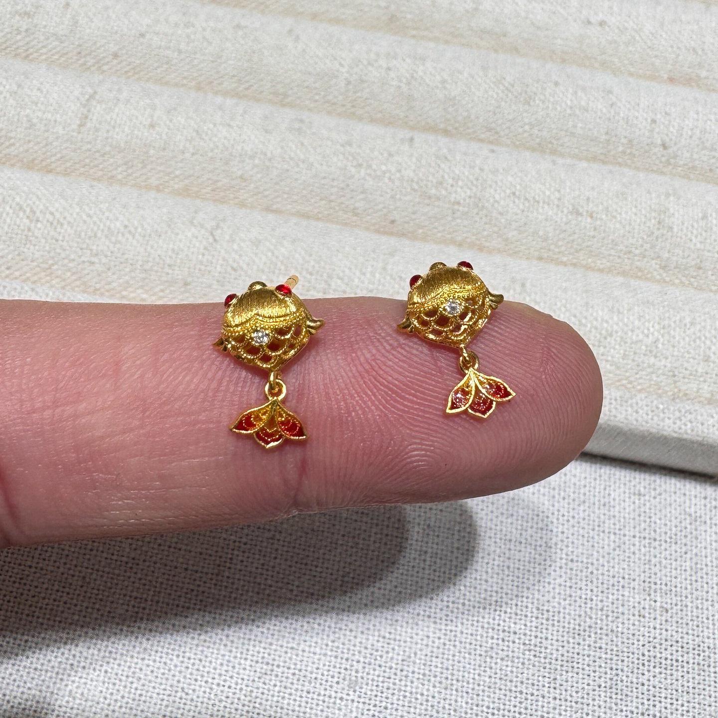 Hot Selling Lucky Koi Cute Red Koi Earrings New Chinese Retro Earrings Mini золотой