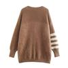 2025 Autumn Women's European & American Style Versatile Faux Mink Fur Striped Sleeve Loose Knit Cardigan