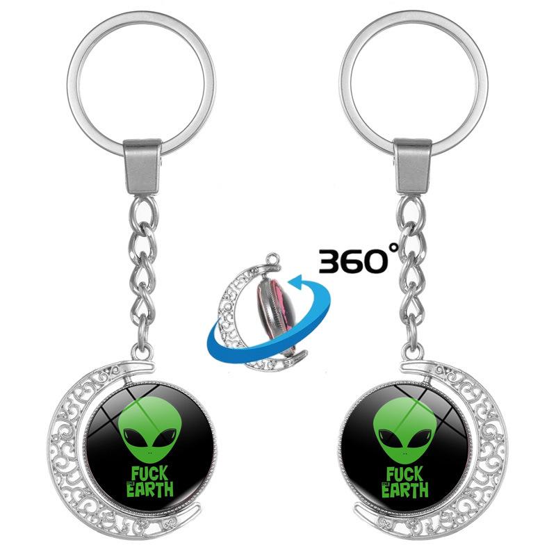 Green Alien Double-Sided Rotating Pendant Keychain - Gift & Souvenir