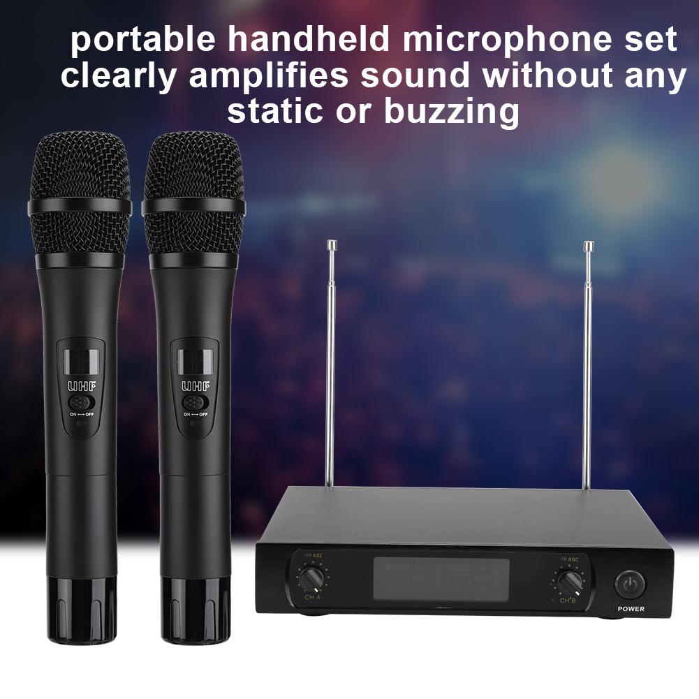 Portable UHF Handheld Dual Wireless Microphone for Karaoke Weddings Public SpeakingUS Plug