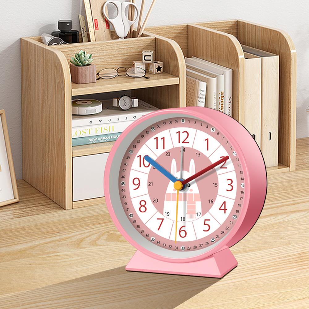 Early Education Desk Clock Needle Display Quartz Alarm Clock Silent Sweep Movement Silent Walking Soft Night Light Metal Frame