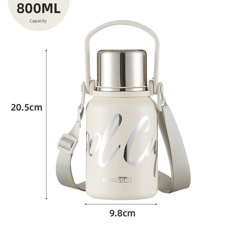 Large-Capacity Thermos Cup for Boys, Stainless Steel Tea Cup for Girls and Children, Outdoor Student Sports Water Bottle with Strap