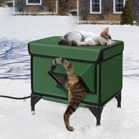 Heated Cat House Outdoor Large Weatherproof Kitty Shelter Winter Insulated Cat Bed