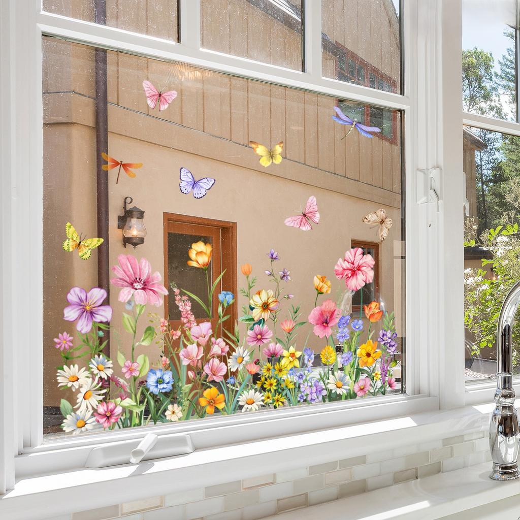 Floral Window Clings Window Decals Easy Damp-apply Installation