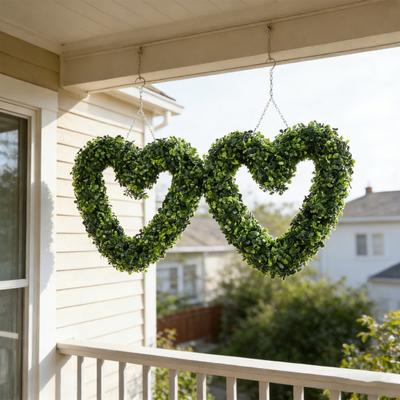 Corona de Corazón Artificial Decoración de Planta Verde Falsa para Pared Puerta Ventana Uso Interior Exterior No Requiere Cuidado Vegetación Colgante Realista