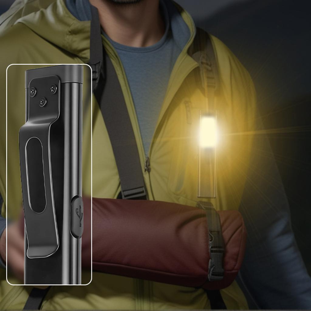 LED EDC Flat Flashlight With Clip and Magnet Pocket Lantern Flood Work Light 3 Modes for Mechanics Automotive Camping Emergency
