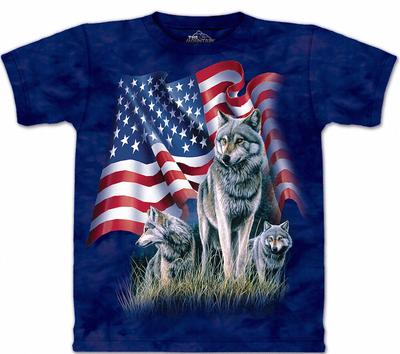 T-shirt unisex z niebieską flagą amerykańską, wilkiem, dumnymi wilkami i zwierzętami USA