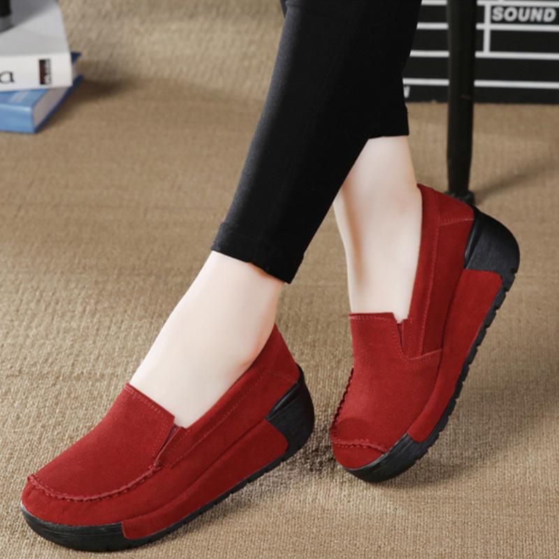Women Cow Suede Slip-on Loafers Fashion Platform Shoes Wedge Heels Ladies Casual Shoes for Working Walking Traveling