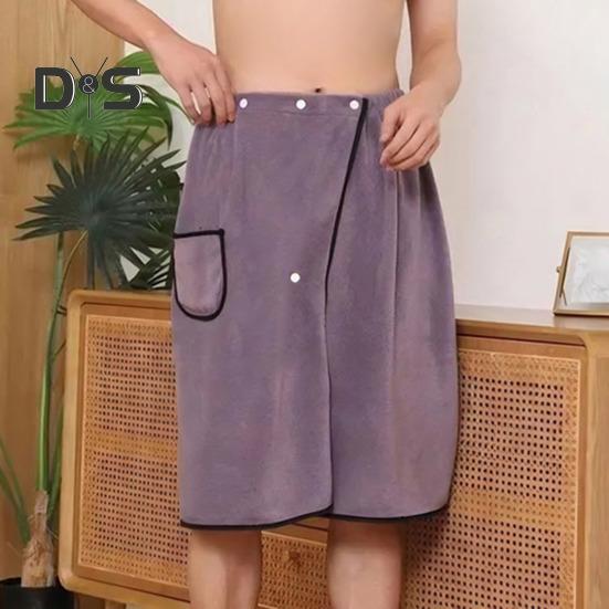 Baderock für Herren, Handtuch mit Tasche, Korallenfleece, schnell saugfähig, verstellbare Taille, Knopfverschluss, Handtuch, Wickeltuch, Saunatücher, Wickelmantel für Fitnessstudio, Spa, Strand