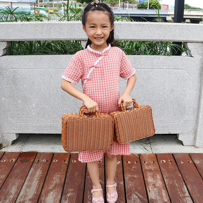 Vintage-Style Imitation Rattan Picnic Basket and Storage Box - Ideal for Photos, Bridesmaid or Groomsman Gifts