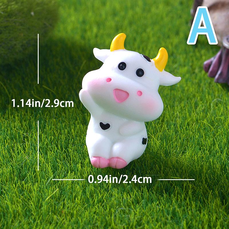 Mini Cute Cow Figurine Craft Miniature Model Home Decoration Accessories Desktop Garden Micro Landscape Ornaments Gift