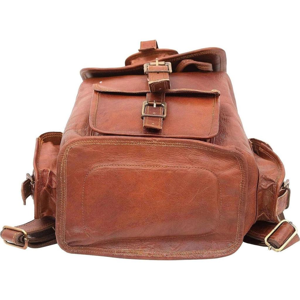 Genuine Goat Leather Rucksack Vintage Backpack Travel Bag Men's Laptop