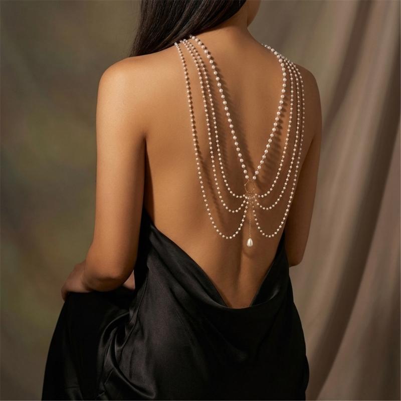 Vintage Style Layering Pearls Fringe Necklace with Geometric Accents Sturdy Electroplated Finish Chain for Parties Event