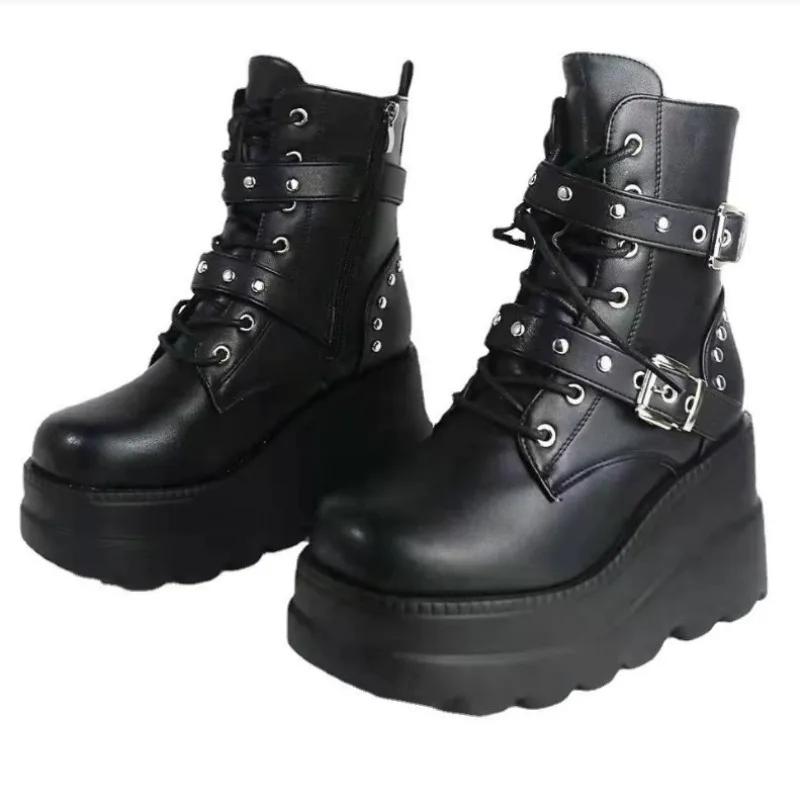 Fashion Women Boots 2025 New Ankle Boots Women Platform Wedges High Heels Short Boots New Fashion Designer Zip Cosplay Shoes for Women