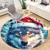 1pc Winter Wolf Office Round Area Rug, Indoor Mat Suitable ForOffice, Under Office Chairs Bedroom Living Room Home Decor, Room Deco T038
