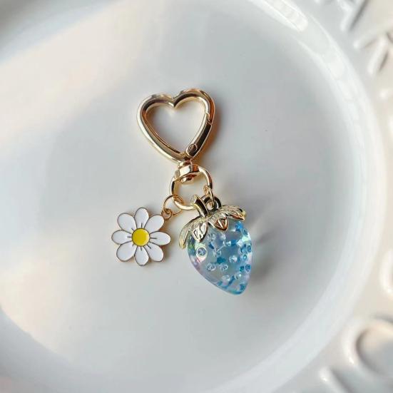 Girl Keychain Strawberry Heart Shape Charm Pendant Keyring Bag Key Chain Purse Ornament Car Accessory