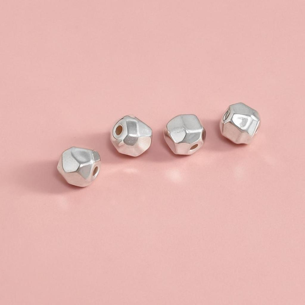 S925 Sterling Silver Faceted Diamond-Shaped Spacer Beads for DIY Jewelry and Handwoven Accessories