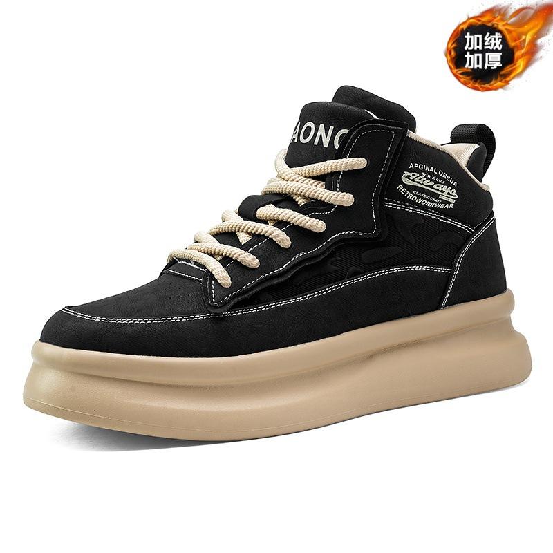 

Зимняя мода высокие ботинки мужские флисовые утолщенные повседневные туфли для серфинга подростковые туфли на шнуровке с толстой подошвой увеличивающие рост 39