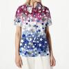 Women's Casual Short Sleeve Button Down Shirt Independent Day Star Print Collar Blouse Lightweight Summer Top