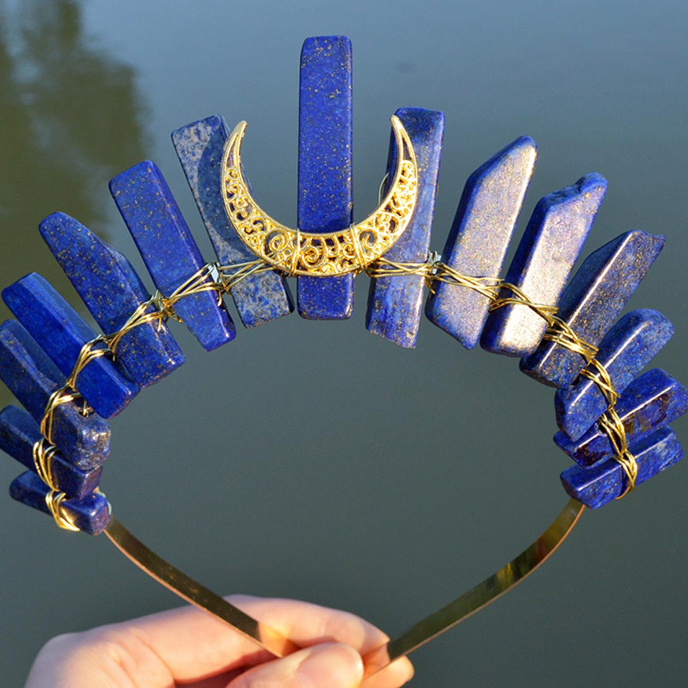 

Тиара из необработанного кристалла, повязка на голову с короной, натуральный кварц, головной убор богини Луны и ведьмы для викканского косплея, вечерние головные уборы