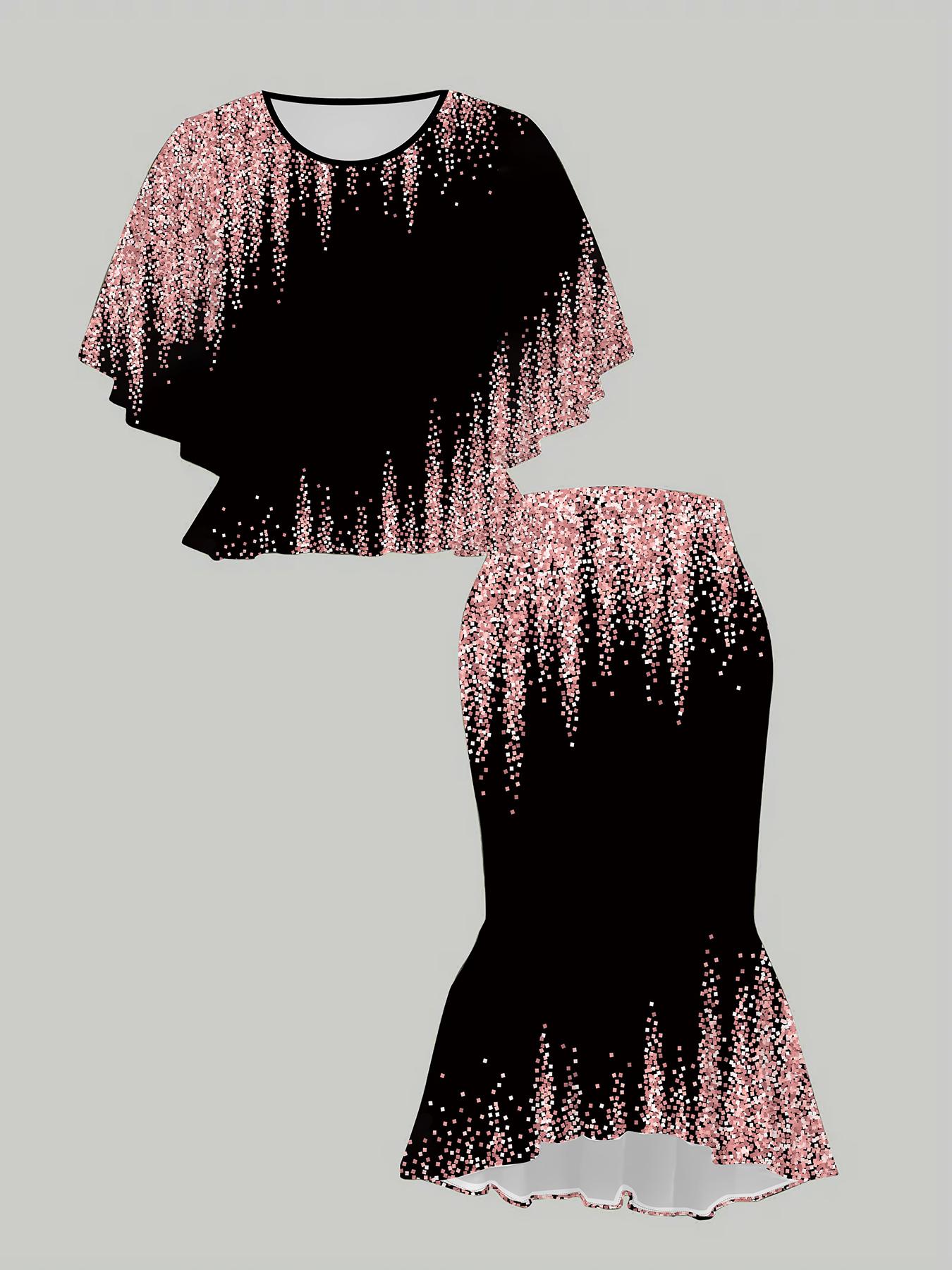 

3D Printed Classical Totem Women s Print, Fashionable Large-sized, Elegant, Versatile for All Seasons. T-shirt, Skirt and Set 1XL рожевий