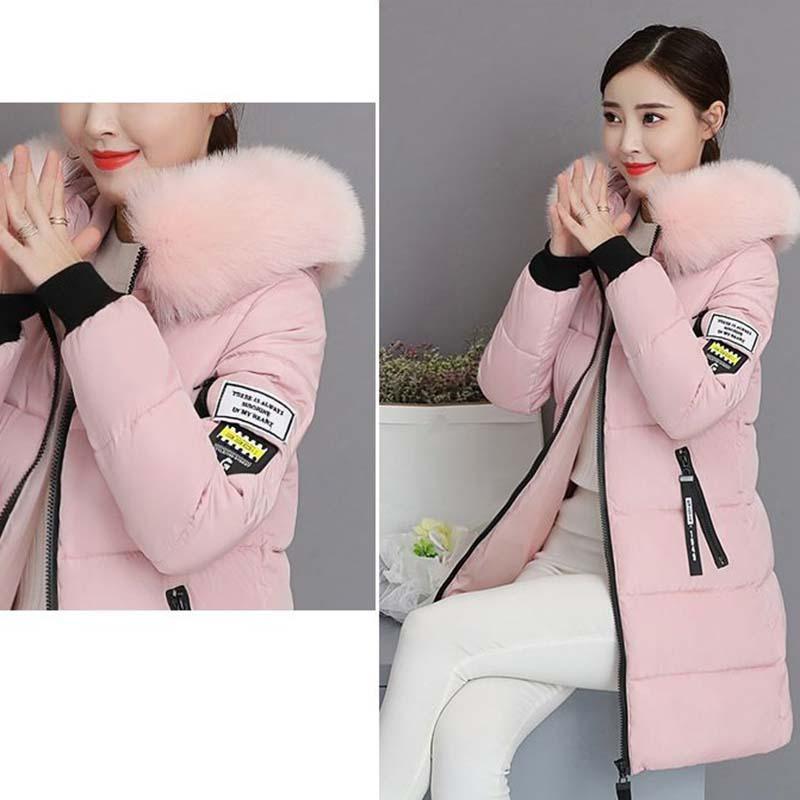 Women's Autumn Winter Fashion Casual Cotton Jacket Fur Collar Warm Thick Overcoat Slimming Long Hooded Parka Coats