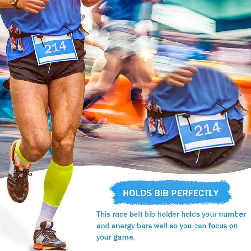 2Pcs Elastic Sport Waist Belts Race Bib Holder Adjustable Running Waistband with 6 Elastic Rings for Triathlon Cycling