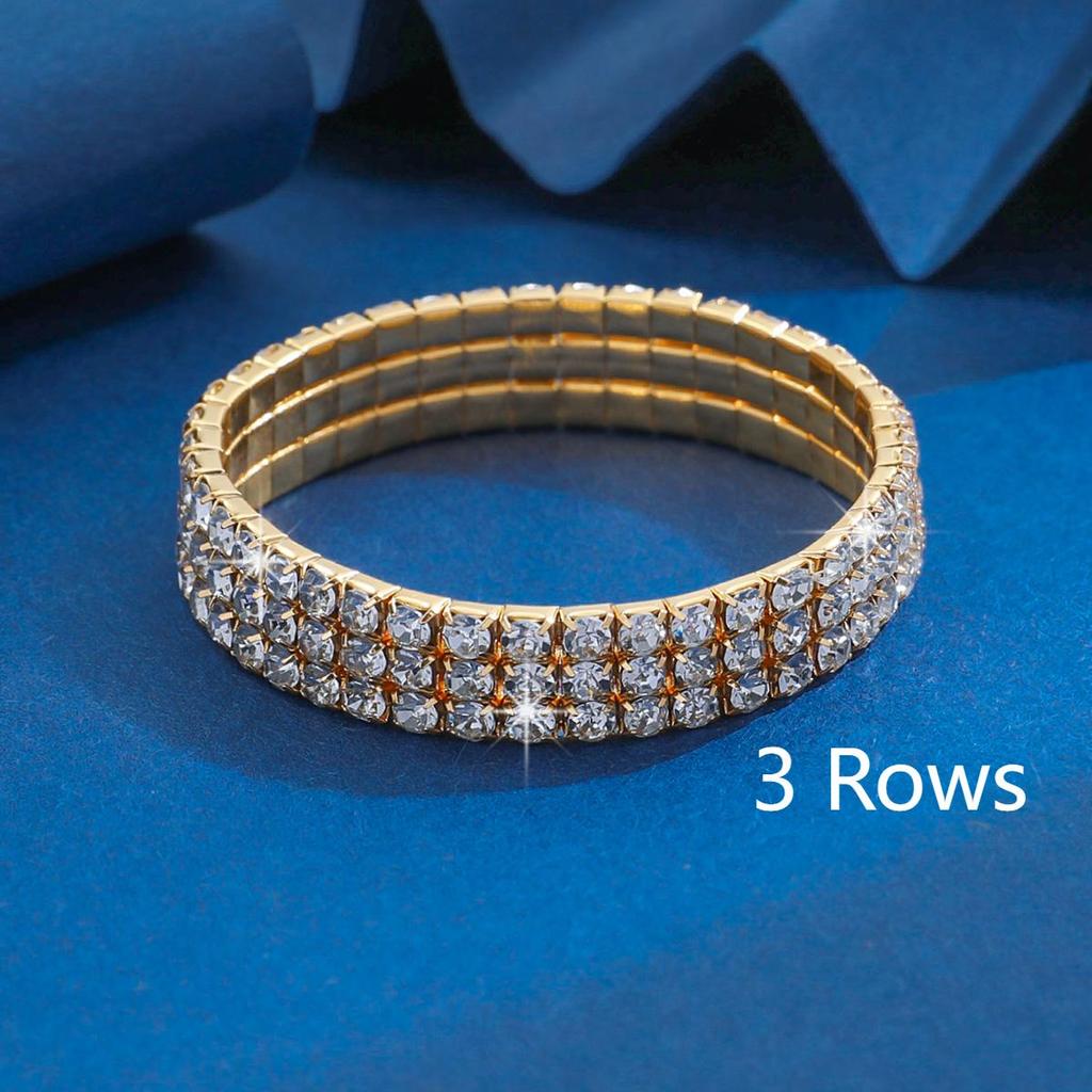 Bracelet Tendance Luxe Léger Multi-rangs Réglable Élastique Zircon Complet Zircon Adapté pour Voyage, Fête, Festival Cadeaux