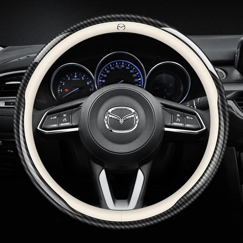 2025 Hot Carbon Fiber Leathe Car Steering Wheel Cover For Mazda 3 5 6 SKYACTIV Axela Atenza CX30 CX5 CX8 CX9 MX5 RX8 RX7 BT50 Ac