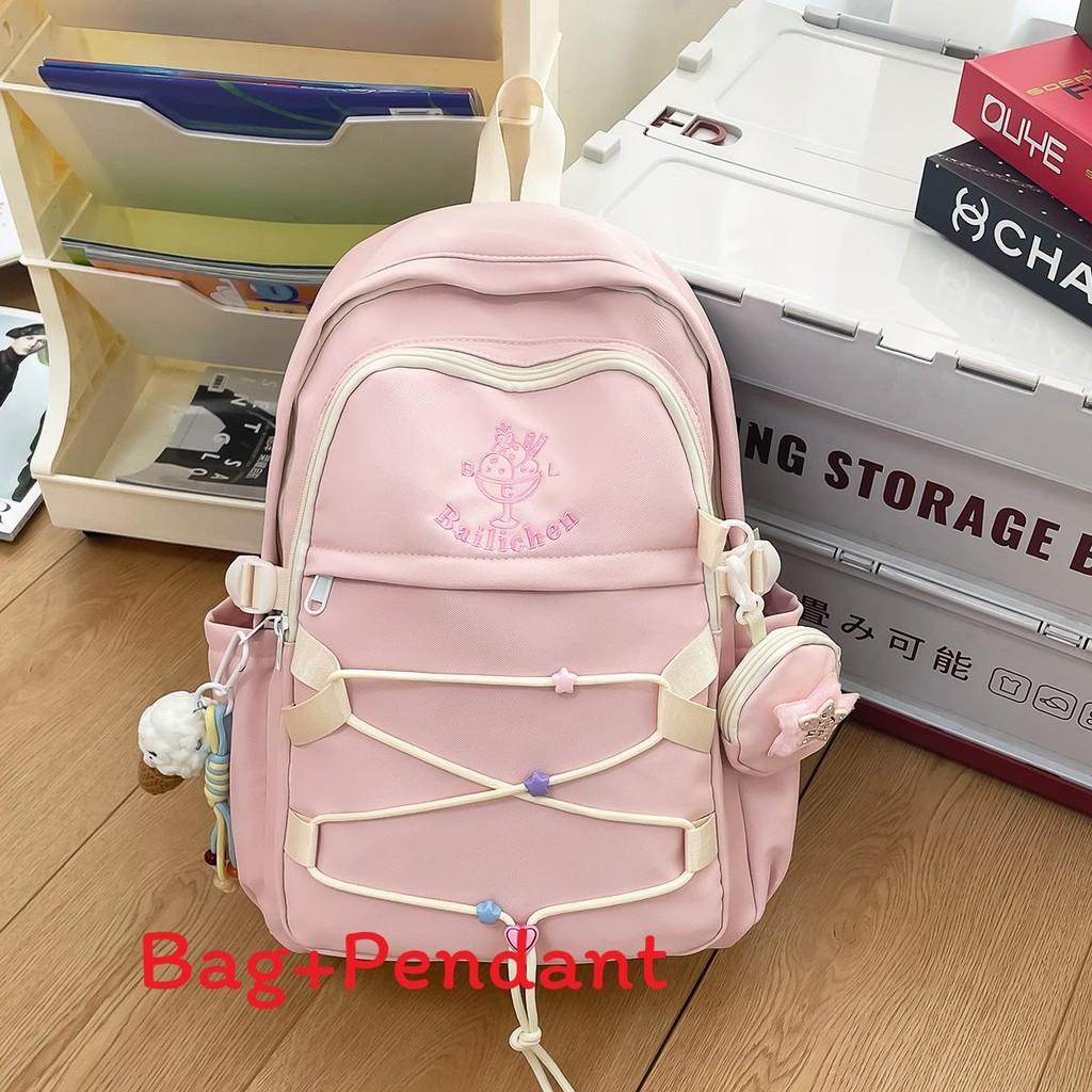 Natureinspired Nylon Backpack With Drawstrings And Geometric Pattern For Teens