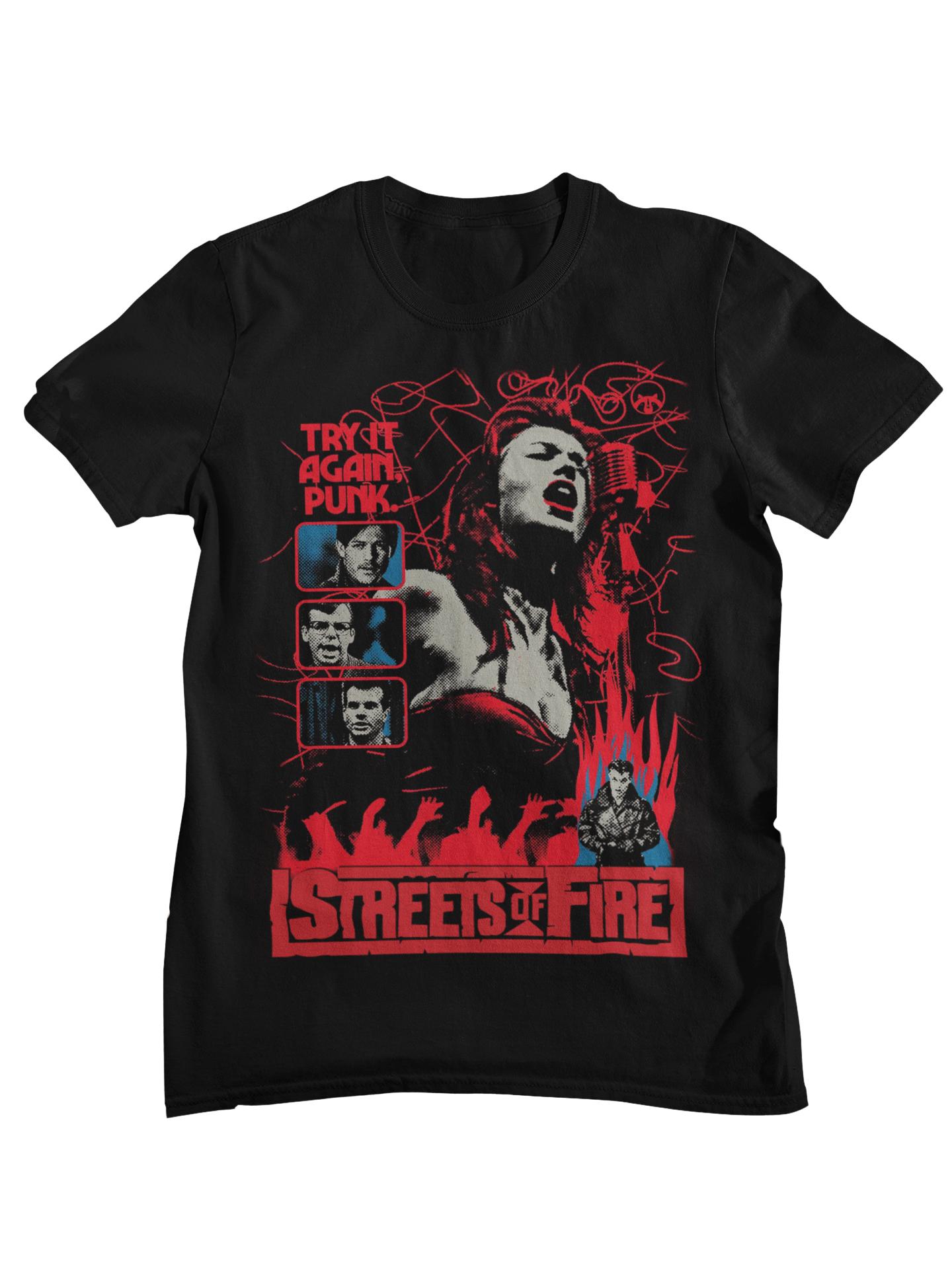 

Retro Streets of Fire Try It Again Punk Print T Shirt Casual Cotton Crew Neck Unisex Cult Movie Top 4XL