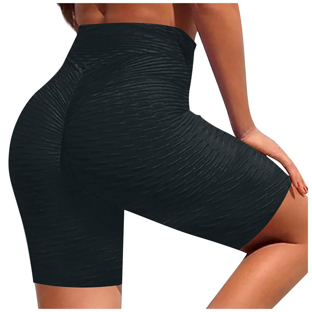 2PCWomen Wrinkled High Waist Hip Stretch Running Fitness Yoga Pants Biker Shorts