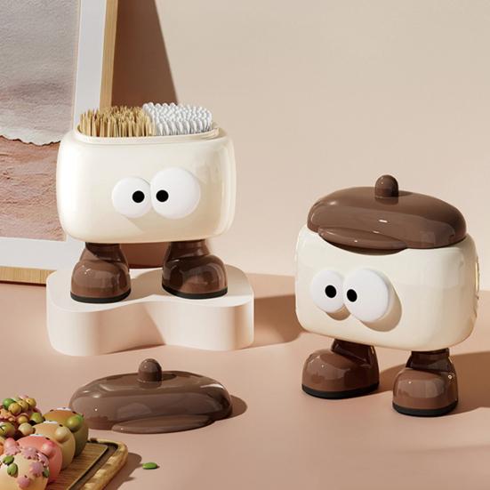 Dávkovač párátek Držák na tužky Kreslený design Multifunkční 2 přihrádky Krytý držák na párátka Stolní úložný box